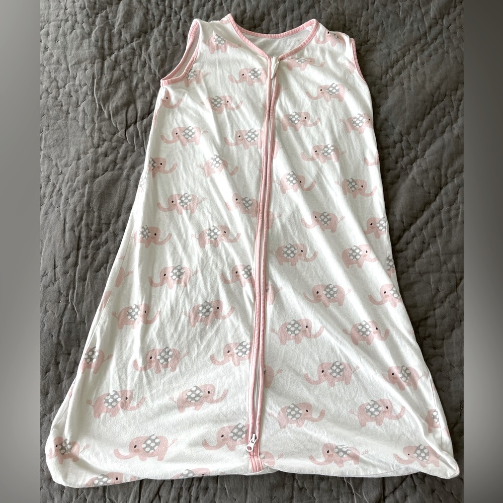 Tillyou Pink White Elephant Sleep Sack cotton 6-12 months 16-24lbs medium light